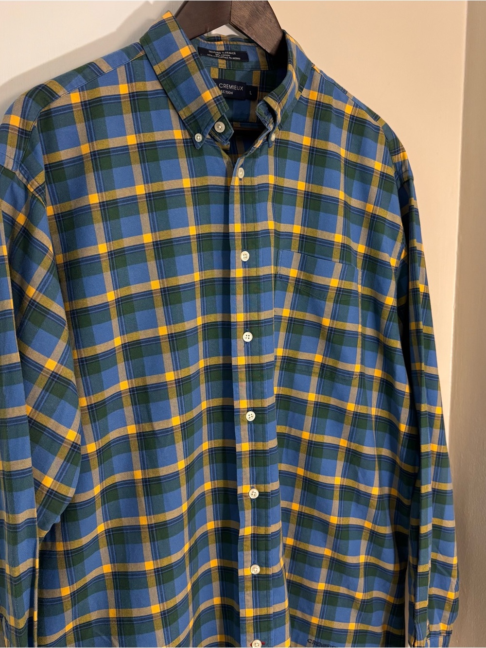 Daniel Cremieux Men's Plaid Blue Green‎ Yellow Long Sleeve Cotton Button-Down L